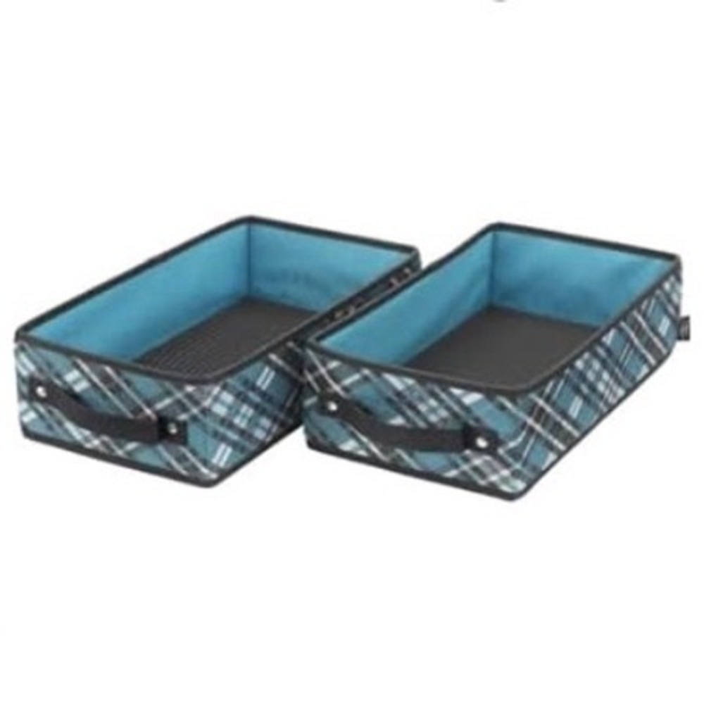 Fabric Storage Bin Box Drawer Organizer for Home Office Teal Plaid - Set of 4